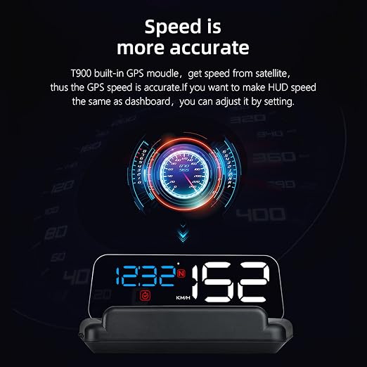 wiiyii Universal Car HUD Head Up Display T900, with Satellite Clock, Single Driving Time and Single Driving Distance, Work for All Vehicles