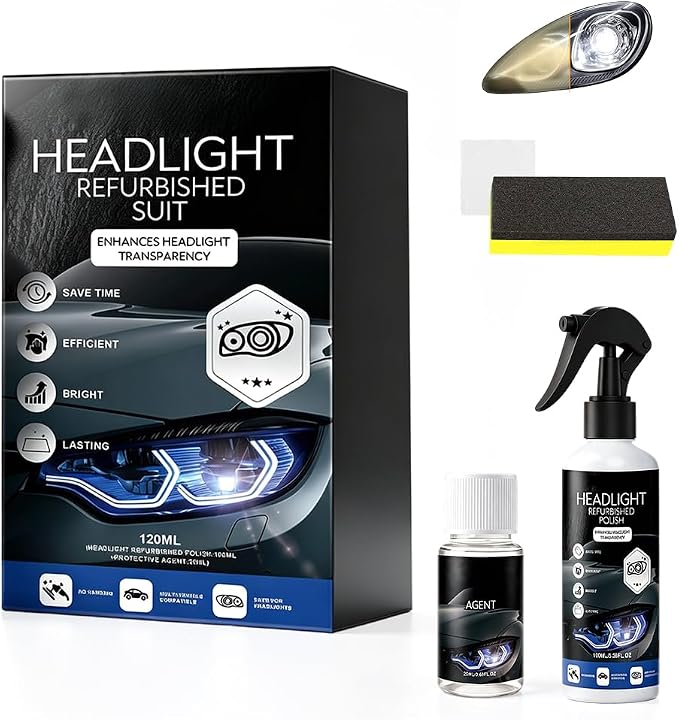 Headlight Restoration Kit No Sanding, Car Headlight Restorer for Cloudy Yellowed Lenses, Headlight Restoration Polish with Coating, Easy 3-Step for Cars Trucks SUVs (Set 1)