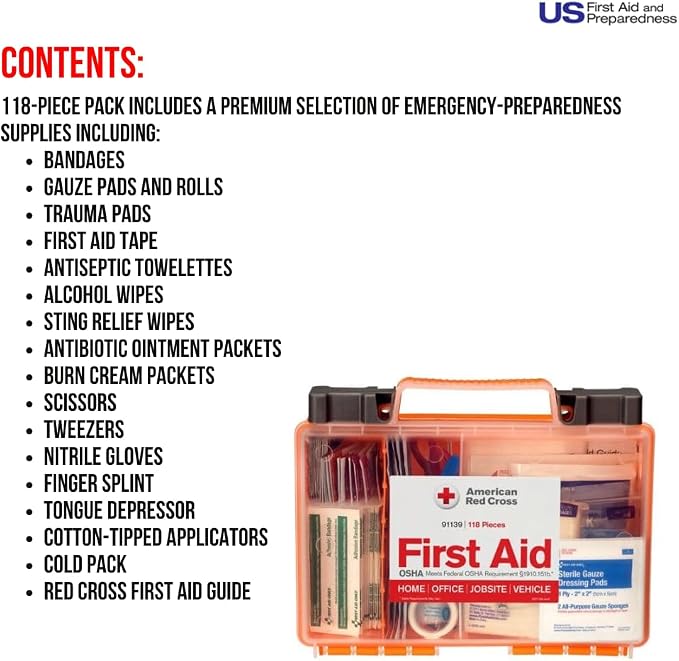 American Red Cross Officially Licensed Product, 25 Person First Aid Kit, 118 Piece Emergency Medical Supplies to Clean & Treat Minor Injuries, Hard Case Box for Home, Business, Job Site, Car
