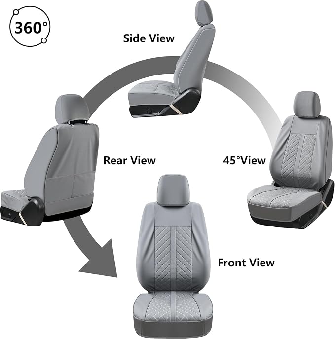 Truckiipa Custom Fit for Toyota Tacoma Seat Covers Front Leather Waterproof Car Seat Covers Fit for 2016-2023 Toyota Tacoma Double Crew Cab, Front Pair, Gray