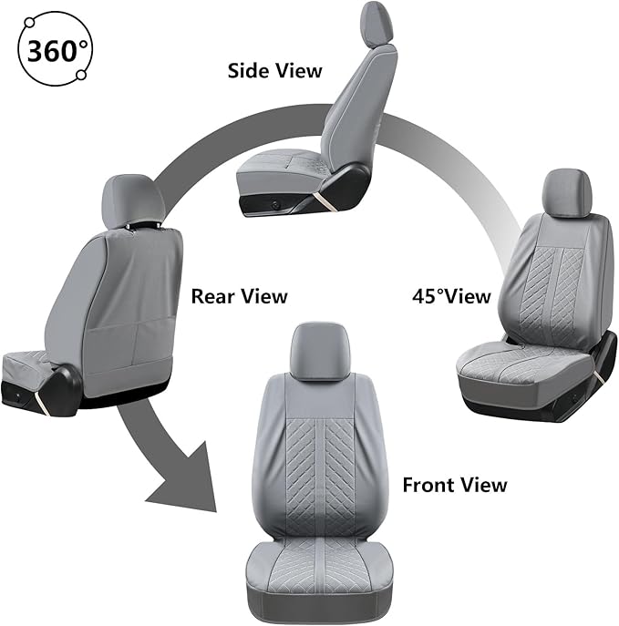 Truckiipa Front Seat Covers for Toyota Tacoma, Waterproof Leather Seat Protectors Truck Seat Covers Fit for 4th Gen 2024-2026 Toyota Tacoma Double Crew Cab, Front Pair, Gray