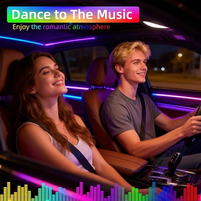 Acrylic Interior Car LED Lights with Remote and Wireless APP, Ambient Lighting Kits Fiber Optic Strip LEDs,16 Million Colors Music&DIY Function (1 in 1)