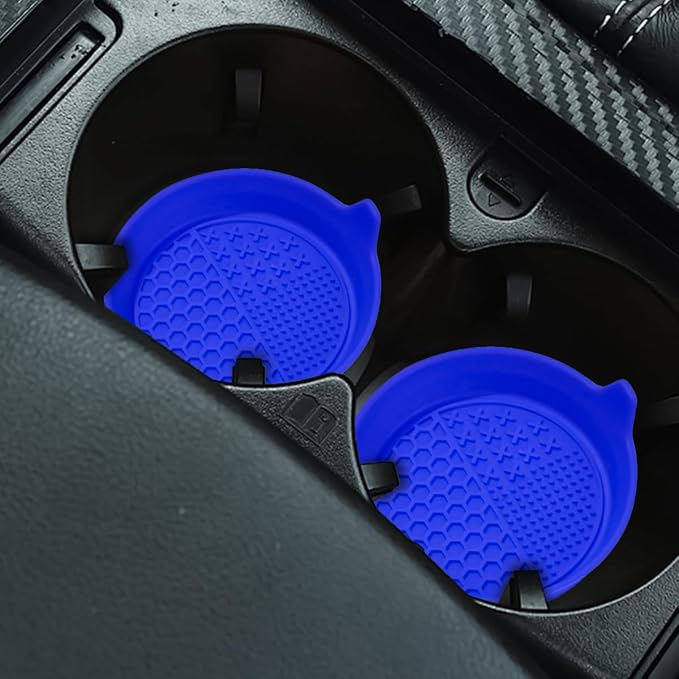Mandark 4PCS Car Cup Holder Coaster, Silicone Anti-Slip Vehicle Insert Water Bottle Mat, Automotive Interior Insulation Drink Cup Pad Decor Accessories, Universal for SUV, Sedan, Truck (Blue)