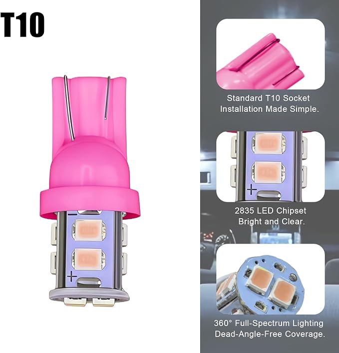 24 PCS Car Interior LED Lights Kit 194 T10 DE3175 578 31mm 41mm LED Bulbs Interior Replacement Bulbs for Car Map License Plate Door Side Marker Dome Light (Pink & Purple)
