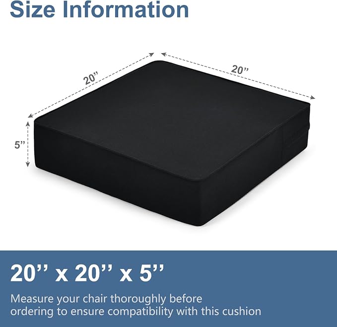 Shinnwa Gel Memory Foam Recliner Cushion for Elderly, Dual-Layer Foam Chair Pad, Extra Large Seat Cushion for Couch, Armchair, Wicker Chairs, Floor, 20 × 20 × 5in, Black