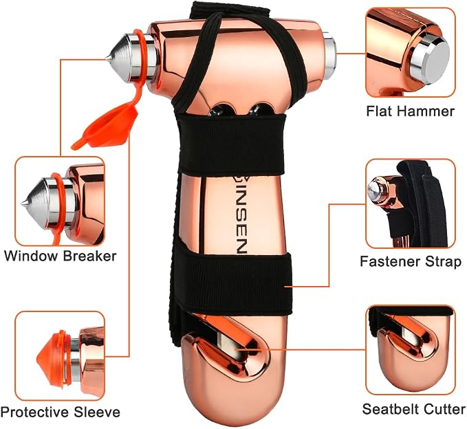 SINSEN Car Window Breaker Seatbelt Cutter, Emergency Tool, Safety Hammer to Break Glass, 3-in-1 kit, Starlight Silver