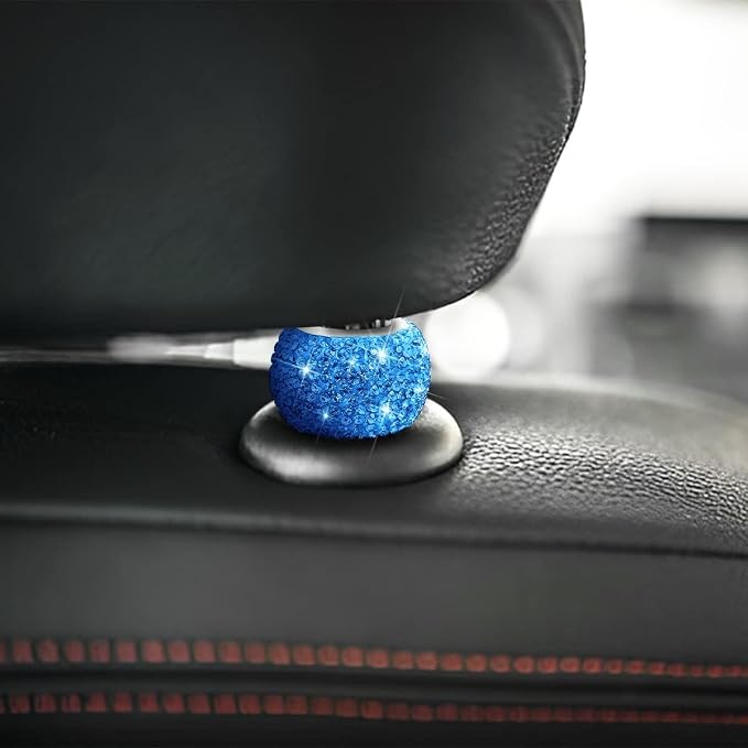 BELOMI 4 Pack Car Headrest Collars, Bling Car Head Rest Collars Rings Decor, Rhinestone Car Head Rest Collars, Diamond Interior Car Seat Accessory (Blue)