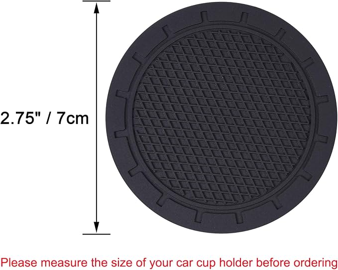 Car Coasters, Wisdompro 4 Pack PVC Car Cup Holder Insert Coaster - Anti Slip Universal Vehicle Interior Accessories Cup Mats for Women(2.75" Diameter, Black)