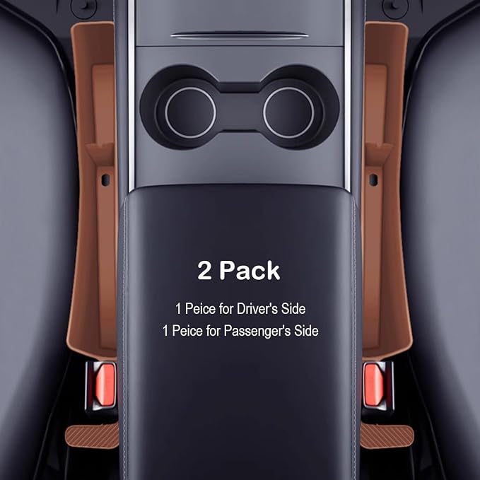 Universal Car Seat Gap Filler Plug Strip, Auto Seat Gap Organizer with Seat Belt & Storage Slot, 2 Pack Car Seat Catcher Accessories Fit Car SUV Truck for the Space Between Seat and Console, Brown