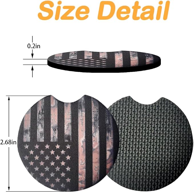 Osilly Car Coasters for Drinks, 2PCS Absorbent Camo America US Flag Cup Holders for Women and Men, 2.75 Inch Removable Cup Holder Insert Coaster, Car Interior Accessories for Most Cars (Black)