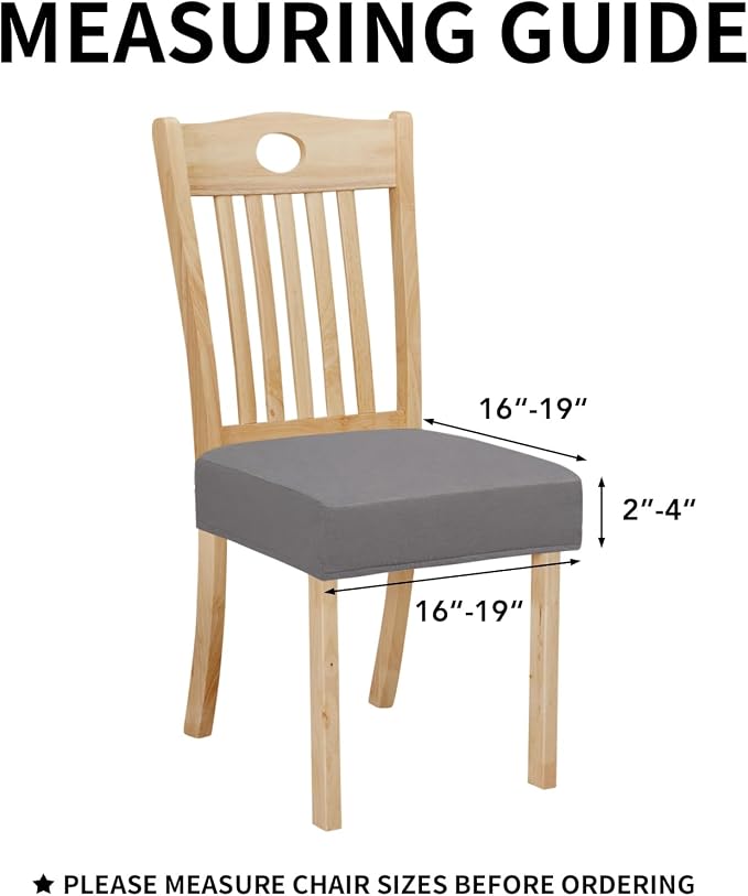 Easy-Going 100% Waterproof Seat Covers for Dining Room Chairs Set of 8, Stretch Chair Seat Slipcovers Protector Removable and Washable Kitchen Dining Chair Covers, Light Gray