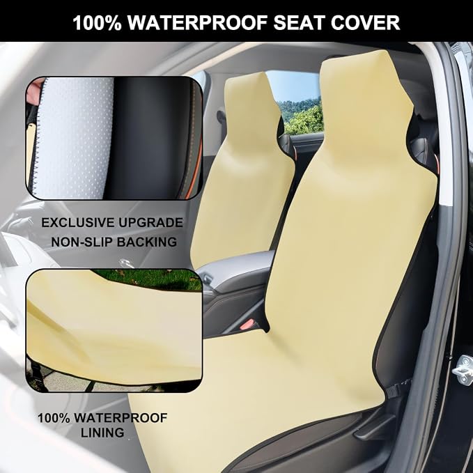 Waterproof Seat Cover, Upgraded Sweat Carseat Protector, Perfect for Universal Anti-Slip Car Truck SUV Seat, Ideal for Surfing Yoga Gym Workout, Pale Yellow
