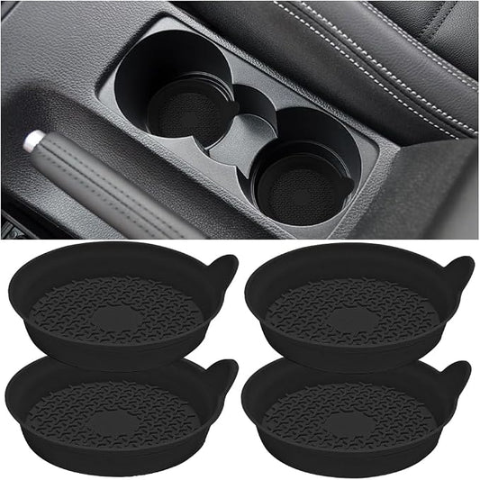 Mandark Car Cup Holder Coasters, Non-Slip Silicone Vehicle Insulation Drink Mat, Waterproof Sift-Proof Spill Recessed Automotive Interior Cup Insert Pad Accessories, Universal Fit (Black)