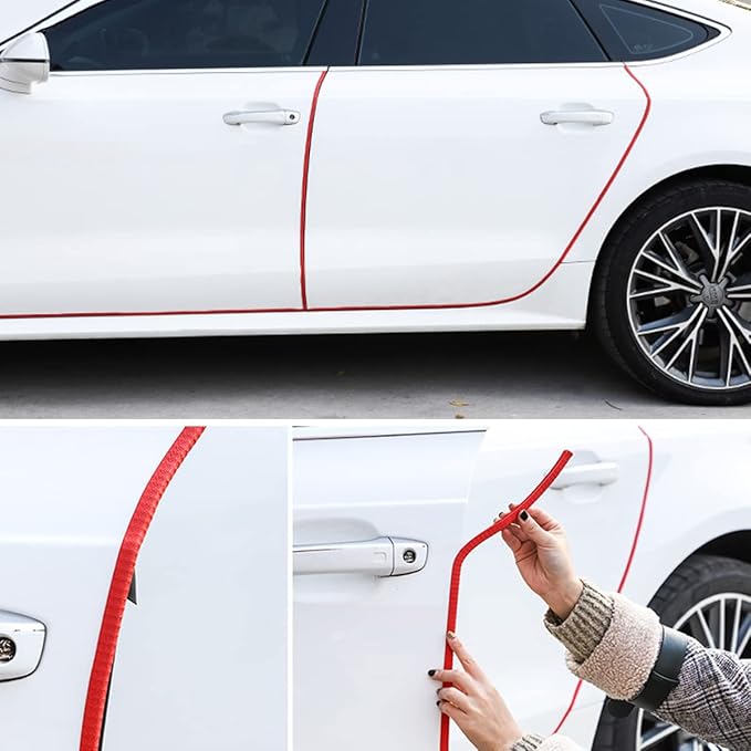 XINLIYA Car Door Edge Guards, 16Ft Universal Rubber Seal Protector U Shape Edge Trim Car Door Edge Protection for Most Car, Aluminum Boat Edge Guards (Red)