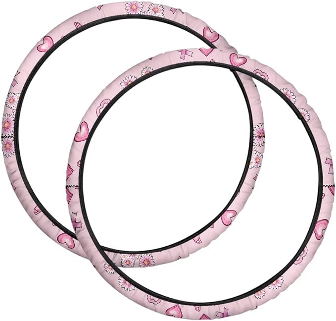 Breast Cancer Wheelchair Wheel Covers 24 Inch 2 Pairs Neoprene | Daisy Pink Ribbon, Easy to Wash Wheelchair Tyre Covers, Ideal Gift for Wheelchair Users