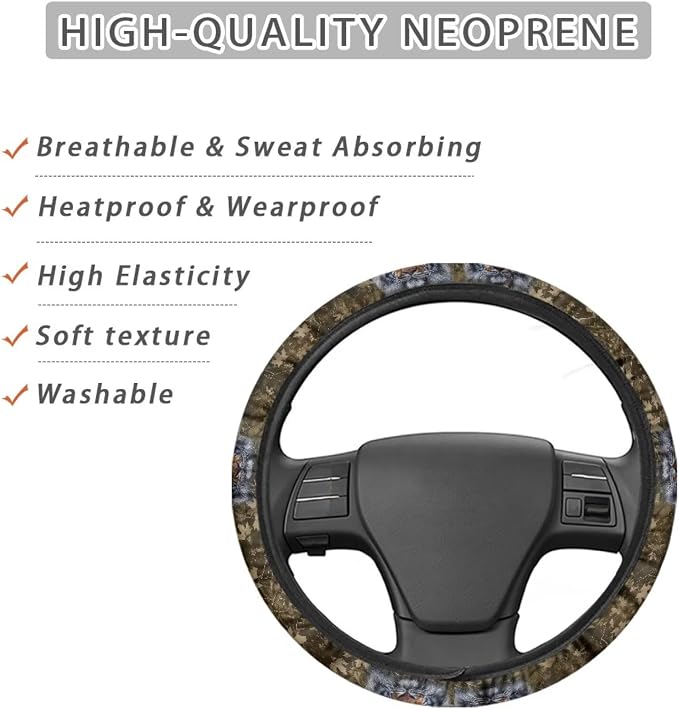 AFPANQZ Car Steering Wheel Covers 14-15" inch Universal Fit Protection | Tiger Branch Automotive Steering Wheel Cushion, Soft Anti-slip Universal Car Interior Accessories, Easy Install
