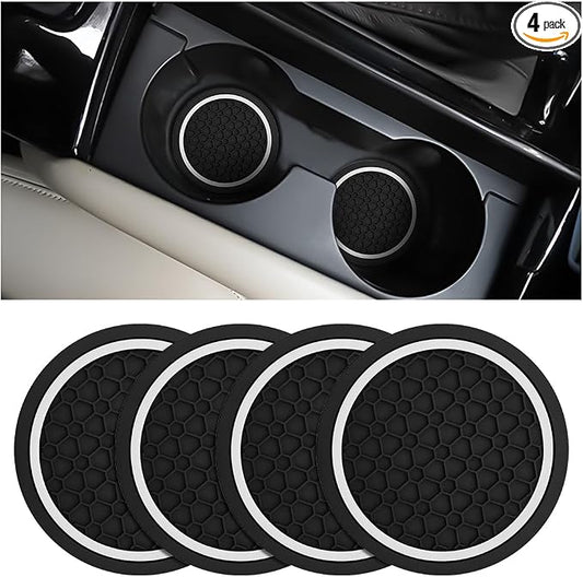 Mandark 4PCS Car Cup Holder Coasters, 2.75 Inch Non-Slip Insert Water Bottle Holder Pads, Dustproof Automotive Interior Accessories Mat, Universal for Vehicles, Trucks, RVs and More（Black/White）