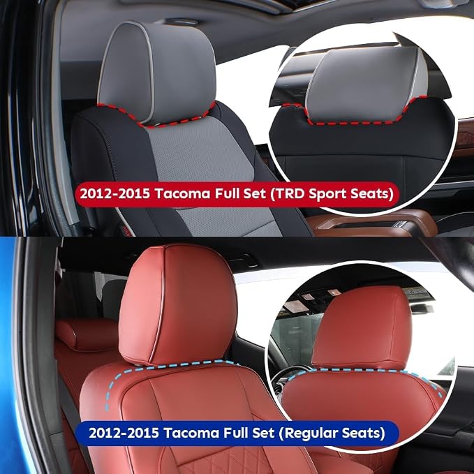coverdream Tacoma Seat Covers Custom Fit for 2005-2011 Toyota Tacoma Double Cab/Crew Cab (Regular Seats),Fully Covered Faux Leather Truck Seat Protector-Full Set(Black/Gray)