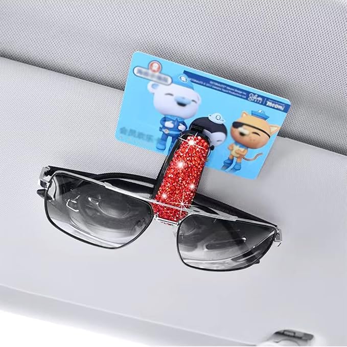 2PCS Bling Rhinestone Car Sun Visor Glasses Holders W/Anti-Scratch Sponge | Car Decoration for Women Girls,Ticket Card Clip Visor Organizer,Universal Rhinestone Auto Accessories