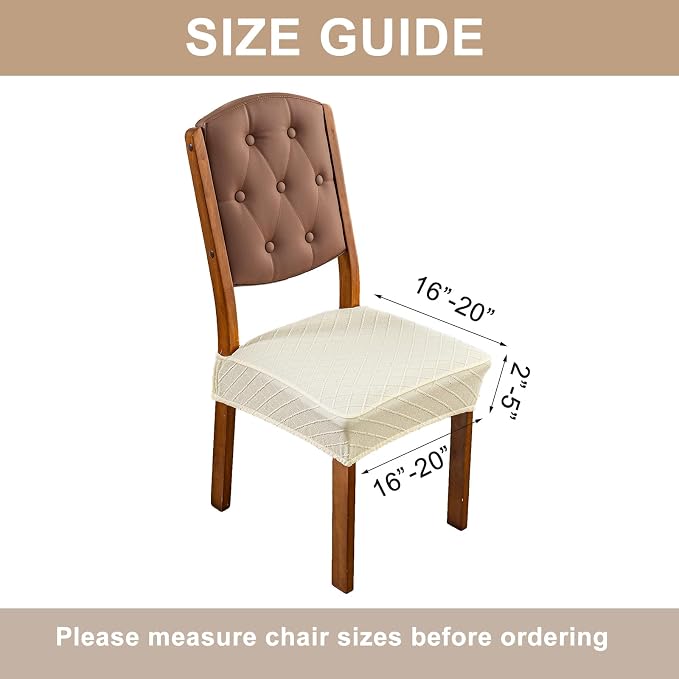 Genina Waterproof Seat Covers for Dining Room Chairs Covers Dining Chair Slipcovers Protector, No Rear Covers (Beige, 4 Pcs)