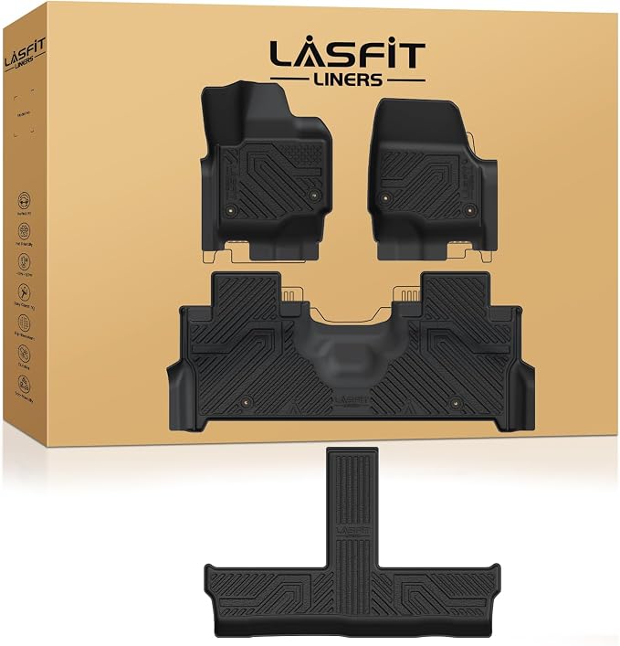 LASFIT Floor Mats for 8 Seats 2025 2026 2027 Ford Expedition MAX, All Weather TPE Custom Fit for SUV Car Liners, 1st& 2nd& 3rd, (Only Fit 3rd Row 40/20/40 Split Bench seat) 4pcs