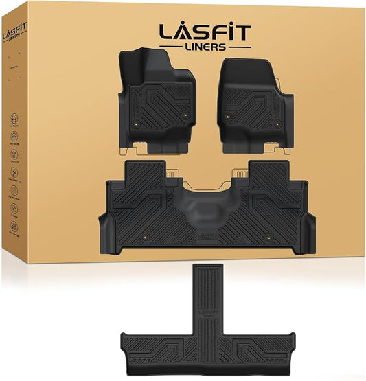 LASFIT Floor Mats for 8 Seats 2025 2026 2027 Ford Expedition MAX, All Weather TPE Custom Fit for SUV Car Liners, 1st& 2nd& 3rd, (Only Fit 3rd Row 40/20/40 Split Bench seat) 4pcs