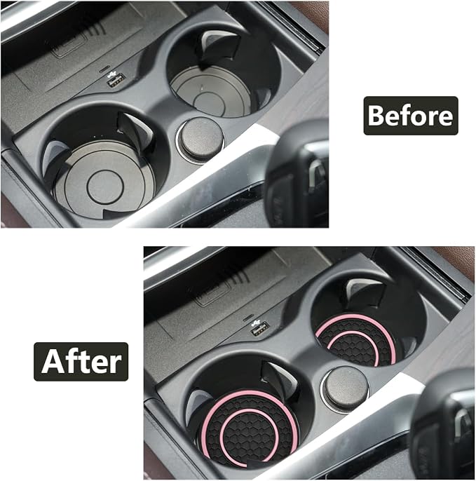 Car Cup Coaster Universal Automotive Waterproof Non-Slip Cup Holders Sift-Proof Spill Holder Car Interior Accessories 2 Pack Black & Pink