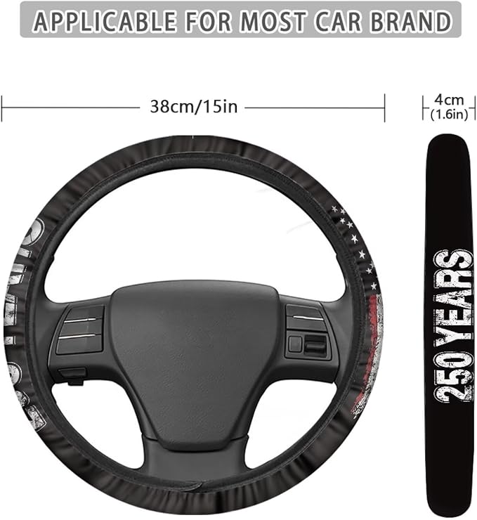 AFPANQZ Auto Steering Wheel Covers Comfort Anti-Slip Safety Stretch-on 14-15 inch, American 250 Years Print Easy Fix Machine Washable Steering Wheel Protection