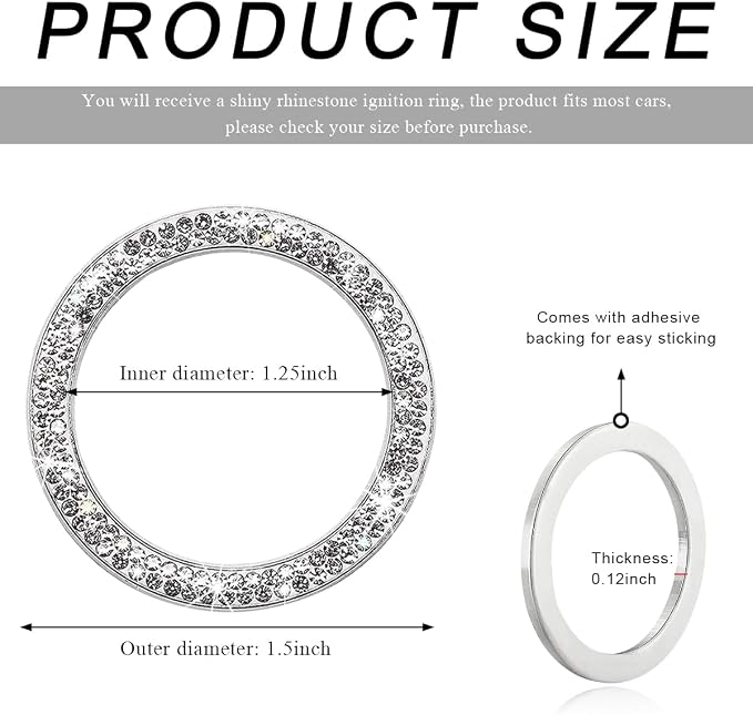 Car Bling Crystal Rhinestone Engine Start Ring Decals, Sparkling Diamond Car Push Start Button Ignition Ring Sticker, Auto Key Ignition Knob Ring Decoration for Women Girls (White)