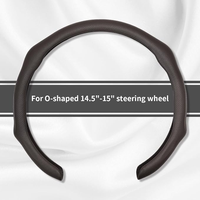 Nappa Leather Car Steering Wheel Cover Non Slip Vehicle Steering Wheel Cover Protector Quick Install Comfy Automotive Interior Decor Universal fit 14½ to 15 inches Pickup SUV, Mocha Brown