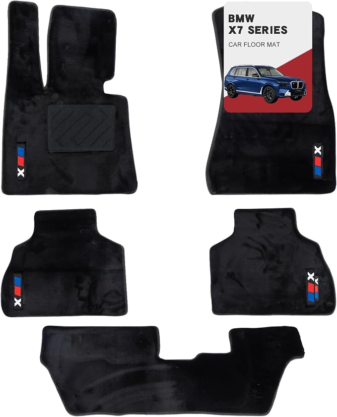 Custom 3D car mats for BMW X7 7-Seater 2019-2024 Wool Carpet Car Mats - Luminous, Anti-Slip, All-Weather Full Coverage with Custom Logo