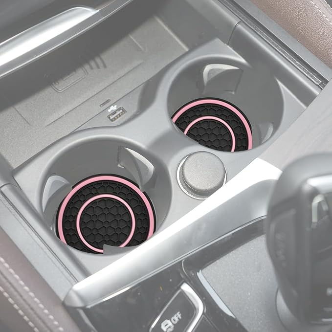Car Cup Coaster Universal Automotive Waterproof Non-Slip Cup Holders Sift-Proof Spill Holder Car Interior Accessories 2 Pack Black & Pink