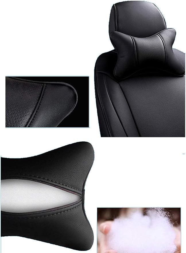 2 Packs Car Neck Pillows, Dual-Side PU Leather Car Headrest with Fiber Filling, Universal Soft Neck Support Pillow for Car, Home & Office (Black)