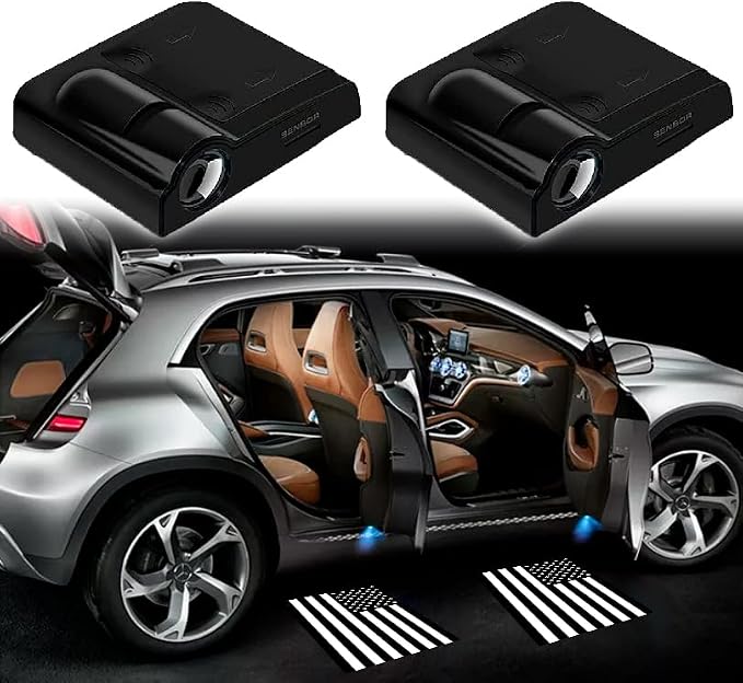 2pcs for USA Black Flag 3D Magnetic Car Door Step LED Welcome Logo Shadow Ghost Light Projector Lamp fits All Car Models (USA Black Flag) by DmStore