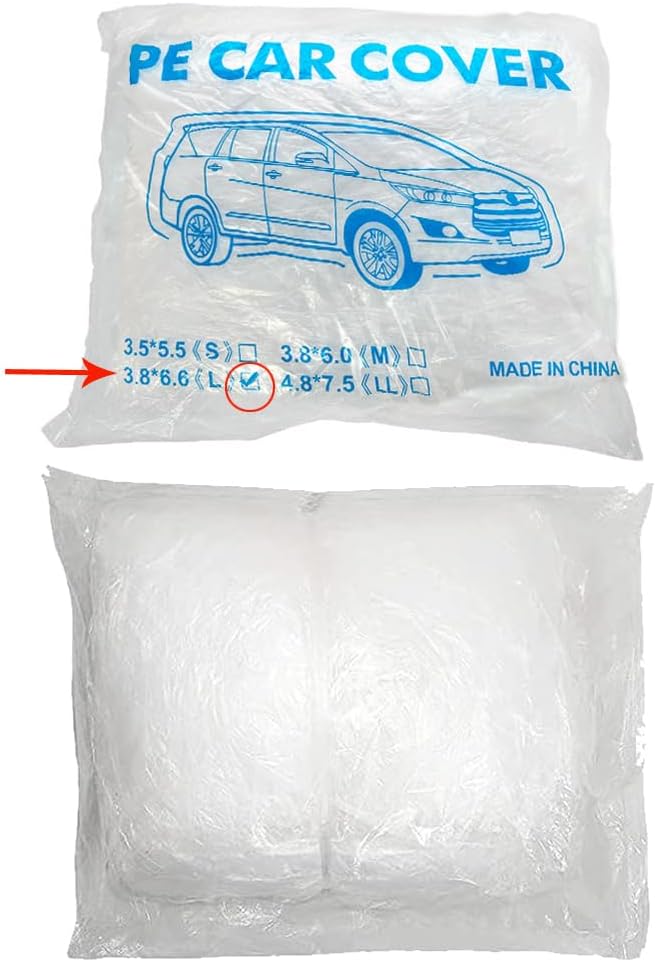 Blue 4 Packs Disposable Car Cover Clear Plastic Car Cover Universal Rain Dust Garage Cover with Elastic Band Medium (12.4 FT x 21.6 FT)