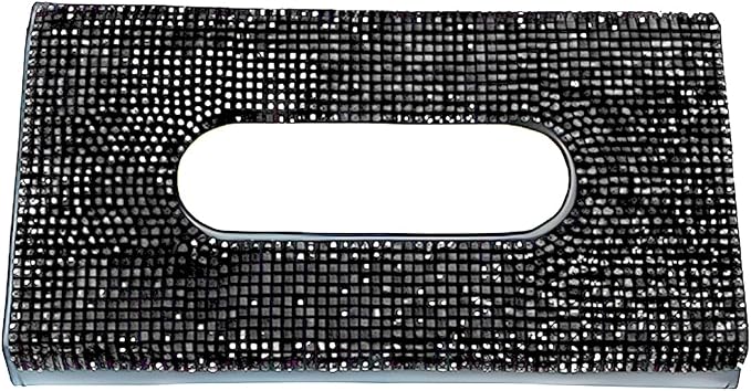 Bling Car Sun Visor Tissue Box Holder, PU Leather Auto Paper Towel Cover, Glitter Crystal Rhinestone Napkin Holder, Car Decoration Accessories for Women (Black)