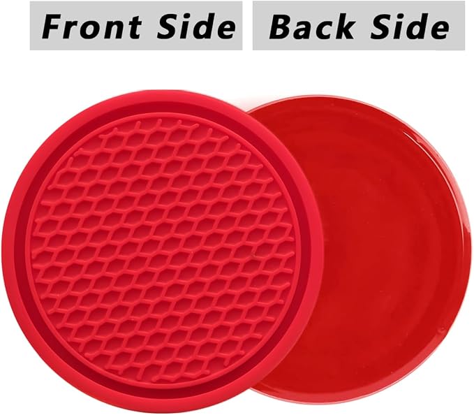 ZSDY Car Cup Coaster, 4PCS Universal Auto Non-Slip Cup Holder Embedded in Ornaments Silicone Coaster, Car Interior Accessories Sets, Red