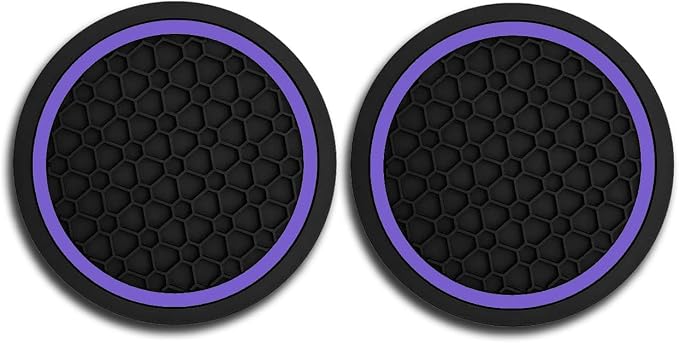 Car Cup Holder Coasters, Dustproof Automotive Interior Accessories Mat,2.75 Inch Non-Slip Insert Water Bottle Holder Pads, Universal for Vehicles, Trucks, RVs and More (Black/Purple, 2PCS)