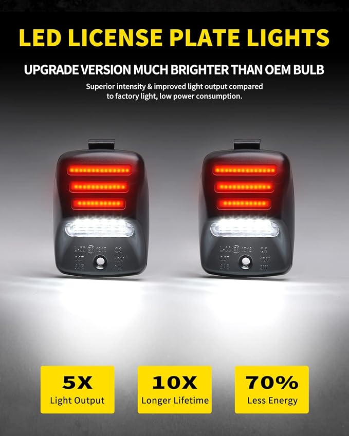 Pure White LED License Plate Lights with Red OLED Neon Tube Tag Lamp Assembly Replacement Compatible with Toyota 2005-2015 Tacoma & 2000-2013 Tundra Pickup Truck, Pack of 2