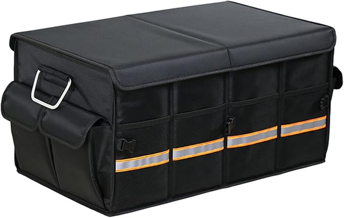 Tianle Car Trunk Organizer - Collapsible Trunk Organizer & Lid Foldable Cover Aluminium Alloy Handle Reflective Strip for Auto, SUV, Truck, Minivan (L Black)