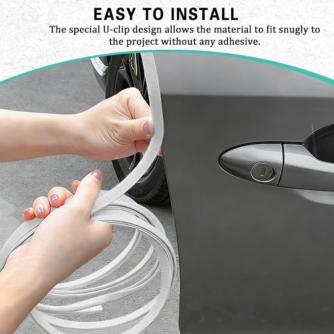 16.4ft (5m) Car Door Edge Guards, Car Door Protector, No-Glue Required Rubber Seal U Shape Automotive Door Entry Guard, Auto Door Edge Molding Protection for Most Vehicles (White, 16.4Ft)