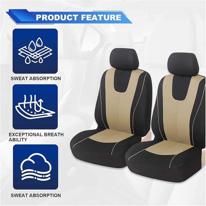ZIMISI 4PCS Car Front Seat Covers, Comfort Breathable Vehicle Seat Protector Cover, Universal Automotive Interior Accessories for Car, SUV, Truck (Beige)
