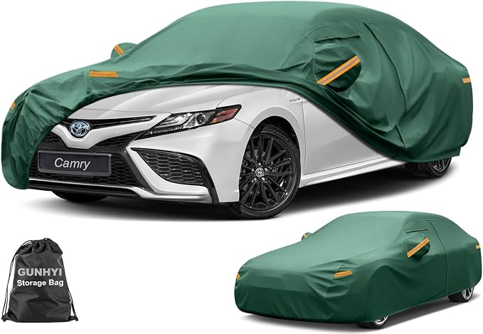 GUNHYI Car Cover Waterproof All Weather, 16-Layer Heavy Duty Full Exterior Cover with Vents, Driver Door Zipper & Towel, Summer Sun/UV/Rain Protection, Fit Sedan BMW 3 Series, Toyota Camry etc.