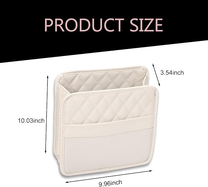 Car Seat Back Organizer, PU Leather Auto Hanging Storage Pocket, Multipurpose Upgrade Waterproof Back Seat Organizer, Travel Essential Accessory, Universal for Most Cars (Beige)