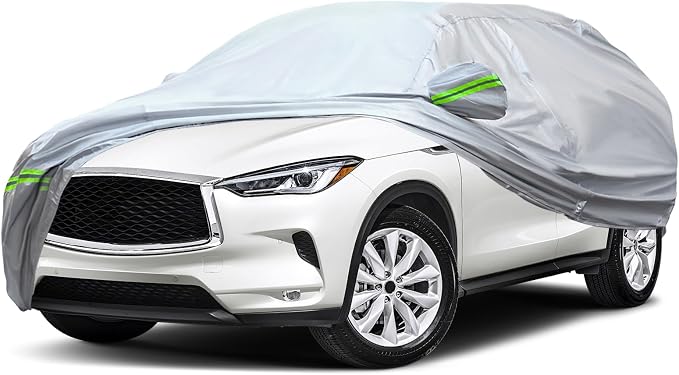 AUQDD 6-Layers Premium SUV Car Cover Waterproof All Weather Weatherproof UV Sun Protection Snow Dust Storm Resistant Outdoor Exterior Custom Form-Fit Full Padded Car Cover with Straps 178"-190" K7