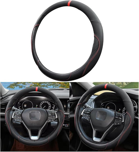 Mandark Car Steering Wheel Cover, 15 Inchs Microfiber Leather Non-Slip Vehicle Steering Wheel Protector, Breathable Auto Interior Protection Accessories, Universal for SUV Sedan Truck (Black/Red-A)