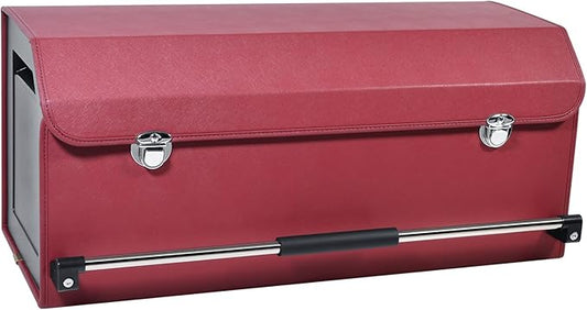 Trunk Organizer for Car with Lid Leather Trunk Organizer Car Organizer | SUV Trunk Organizer with Push-pull Handle Car Trunk Storage Organizer for Minivan, Truck, Sedan (Claret, 27.17x11.42x12.2in)