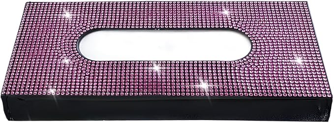 Bling Car Visor Tissue Holder, Shiny Rhinestone Leather Sun Visor Napkin Mask Case Holder Clip, Diamond AUT Paper Tissue Towel Box Dispenser, Universal Fit (Pink/Black)