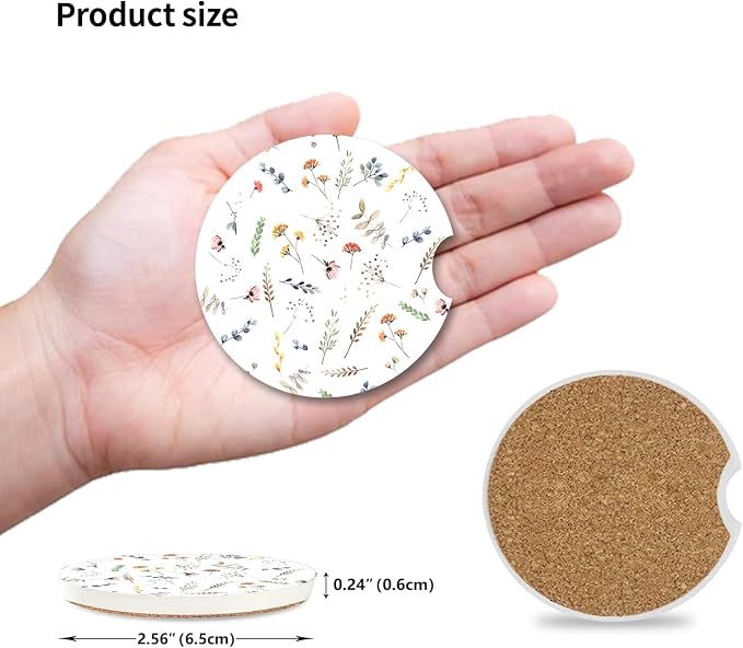 Cute Small Flower Ceramic Cup Holders - Pack of 2, Keep Cup Holders Clean and Dry, Drink Cup Car Holder Coasters with A Finger Notch