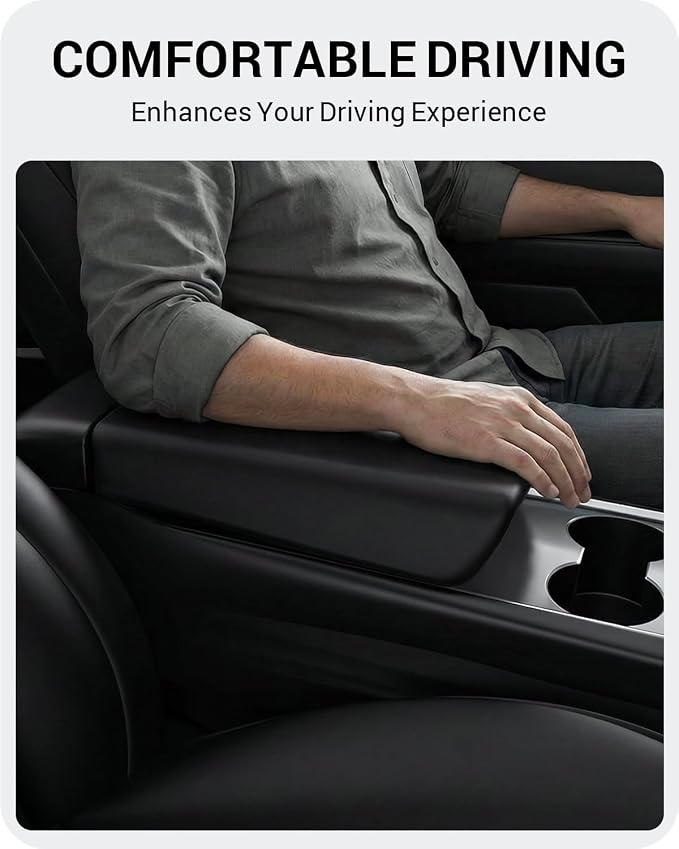 BASENOR Upgraded Tesla Model Y Model 3 Center Console Cover TPU Armrest Cover Non-Slip Protector Armrest 2017-2024 Tesla Interior Accessories Black (Not Compatible with 2024 2025 Tesla Model 3)